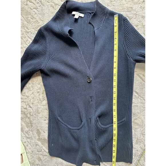 Liz Claiborne Women’s Cotton Cardigan Sweater Navy Blue Knit Medium Pockets - Picture 7 of 7